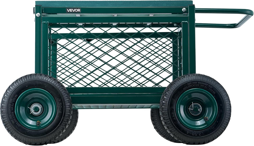 VEVOR Rolling Garden Cart with Seat, Metal Rolling Garden Work Seat with Whee...