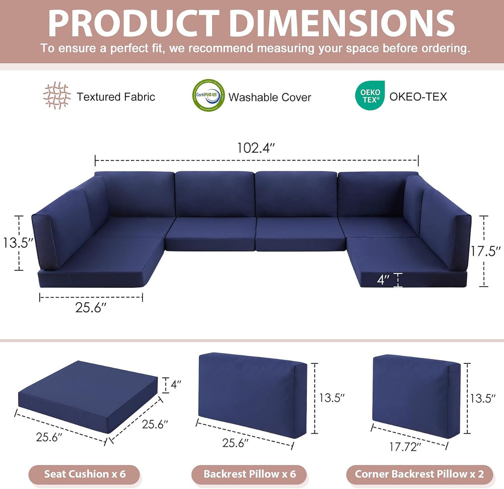 14-Piece Patio Furniture Cushions Set, Replacement Outdoor Cushions for 6-Sea...