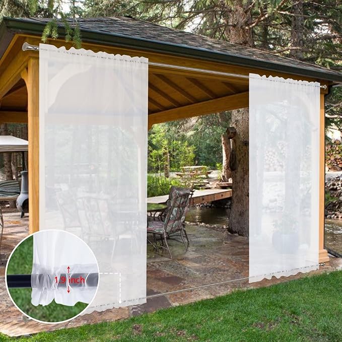 SpaceDresser Waterproof Outdoor Sheer Curtains for Patio - 4 Panels Rod Pocke...