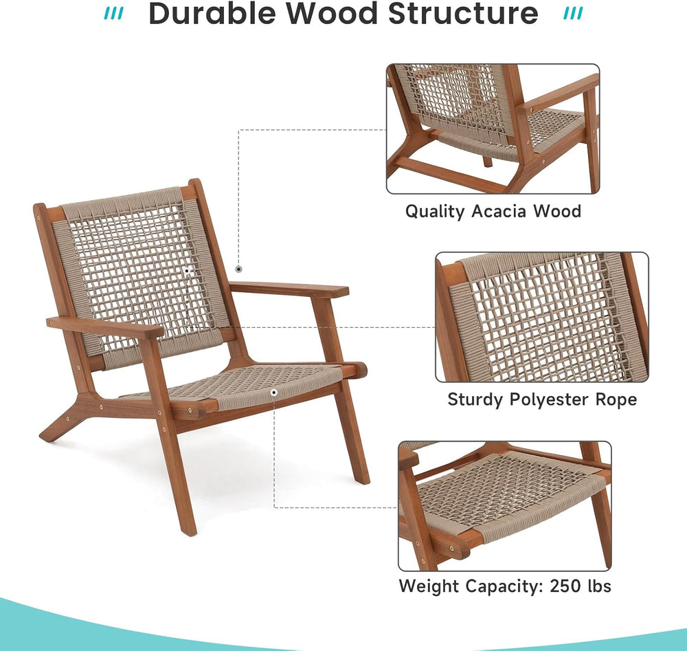 Verano Garden Set of 2 Patio Lounge Chair, Acacia Wood Accent Armchair