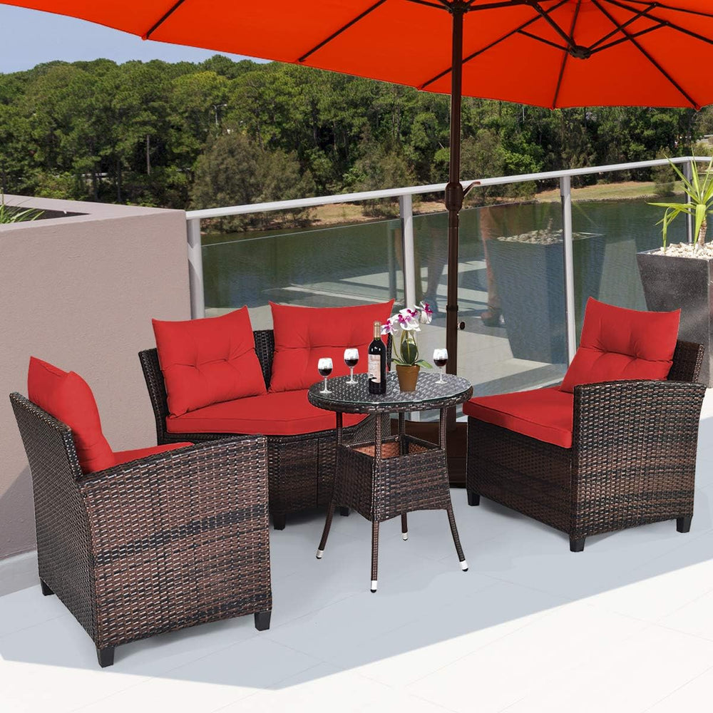 Tangkula 4-Piece C Shape Patio Furniture Set, Outdoor Corner Wicker Rattan Se...
