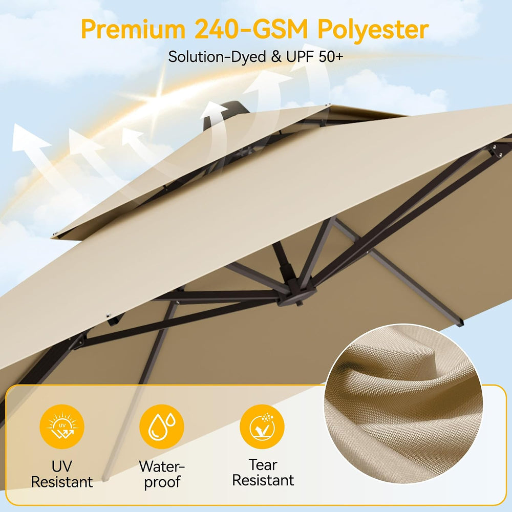 VEGOND 9x12 FT Cantilever Patio Outdoor Umbrella with Base Included