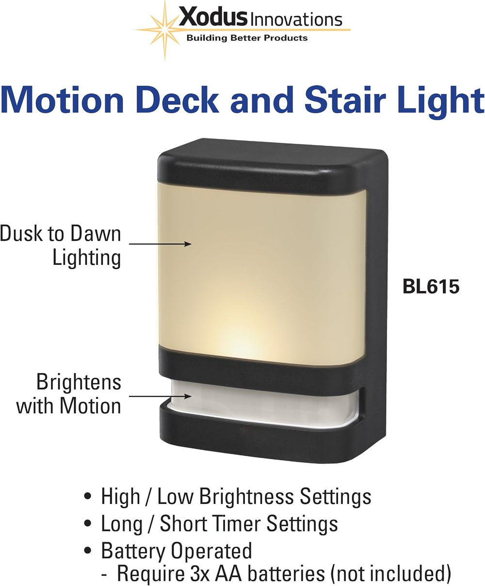 Xodus Battery Operated LED Deck & Stair Light, Motion Sensor, Black, 3 Pack