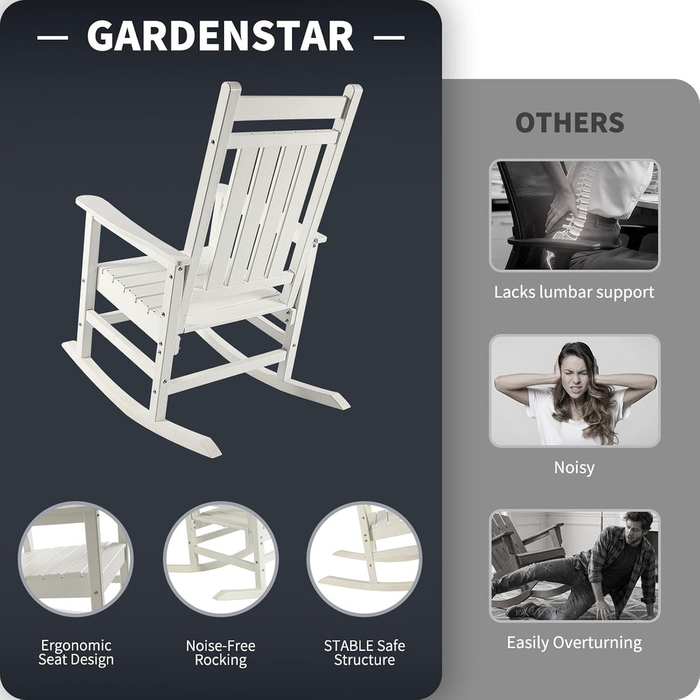 GARDENSTAR Oversized Outdoor Rocking Chair, All-Weather HDPE Patio Rocker for...