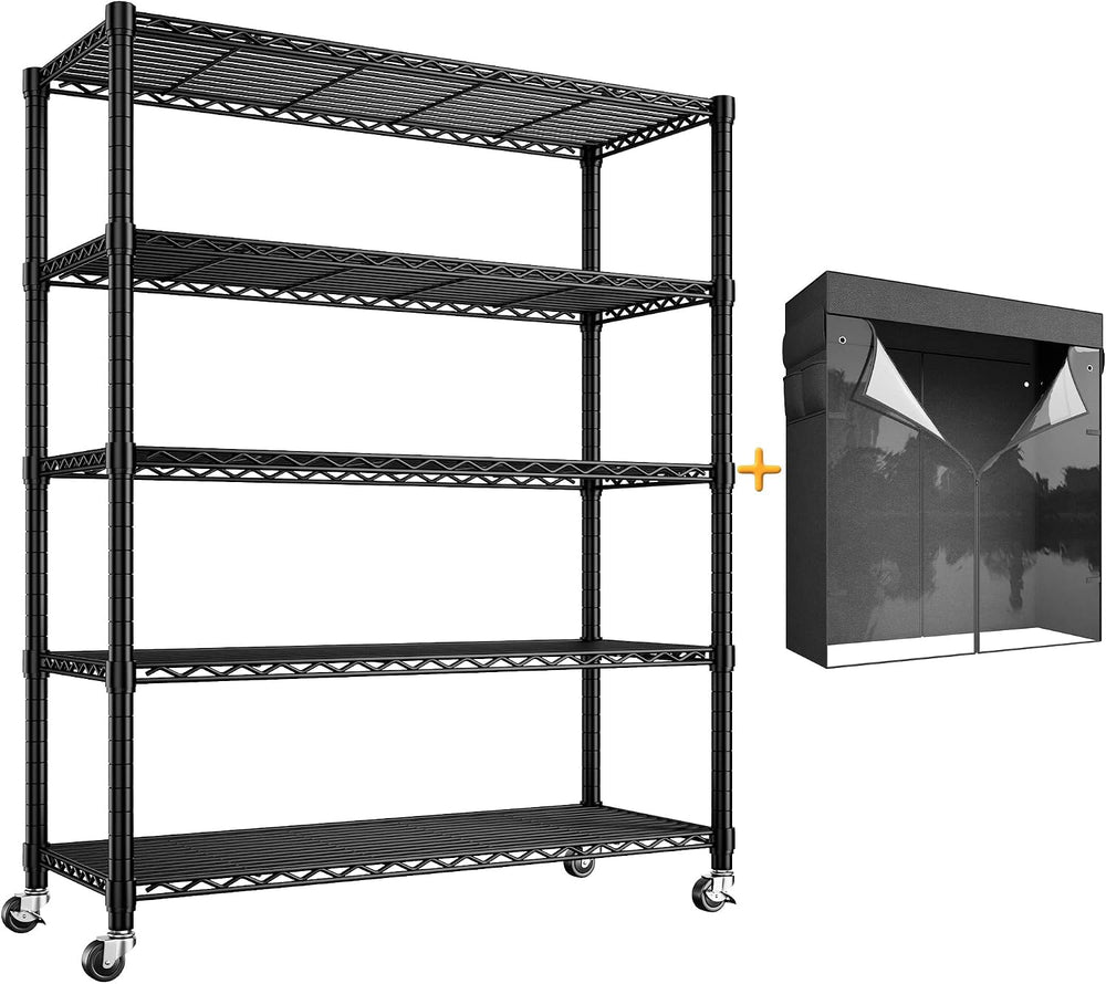 REIBII 72.8"H 5-Tier Heavy Duty Storage Shelving with Cover & Wheels...