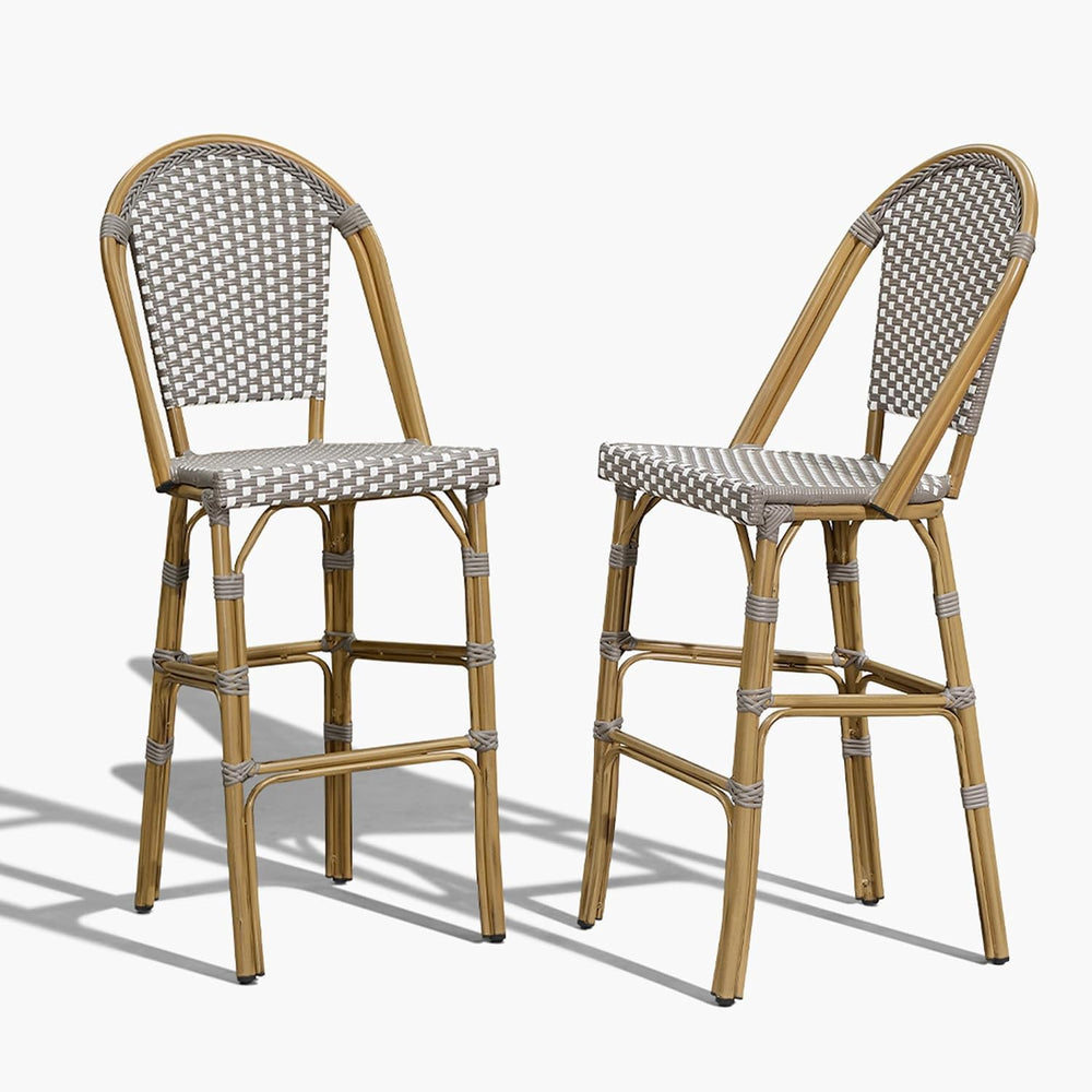 PURPLE LEAF Bar Stools French Bistro Rattan 30" Set of 2 Kitchen, Grey