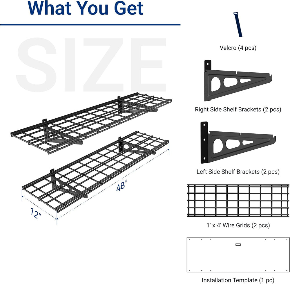 FLEXIMOUNTS 2-Pack 1x4ft 12-inch-by-48-inch Wall Shelf Garage Storage Rack Wa...