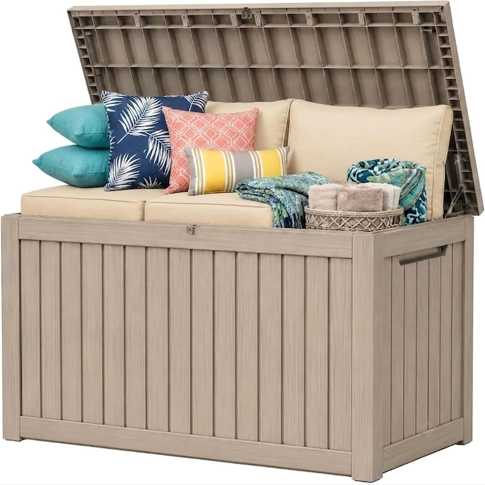 300 Gallon Outdoor Storage Box Resin Deck Box All Weather Waterproof Large Lo...
