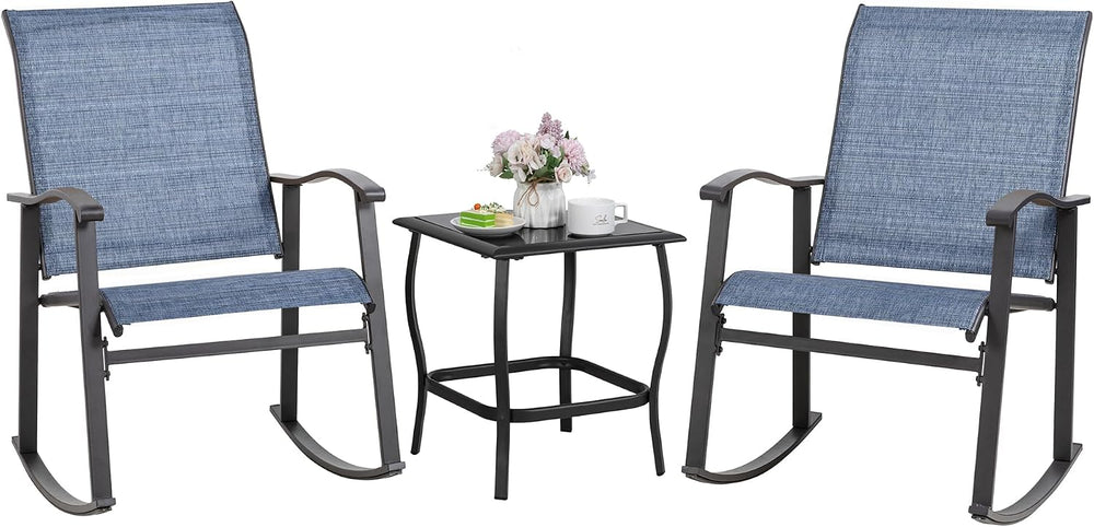 Shintenchi Rocking Chair Outdoor with Table, 3 Piece Rocking Patio Bistro Set...