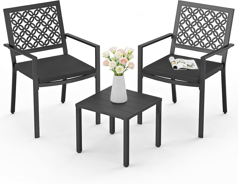 3-Piece Outdoor Bistro Set for Porch Garden Balcony Backyard, Black