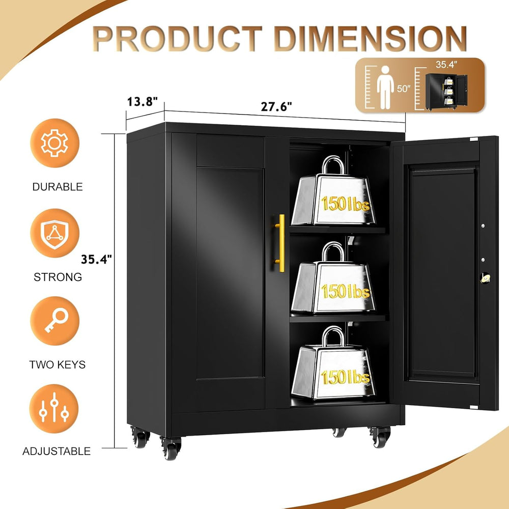 36" Metal Garage Storage Cabinet with Lock and Wheels,Rolling Tool File ...