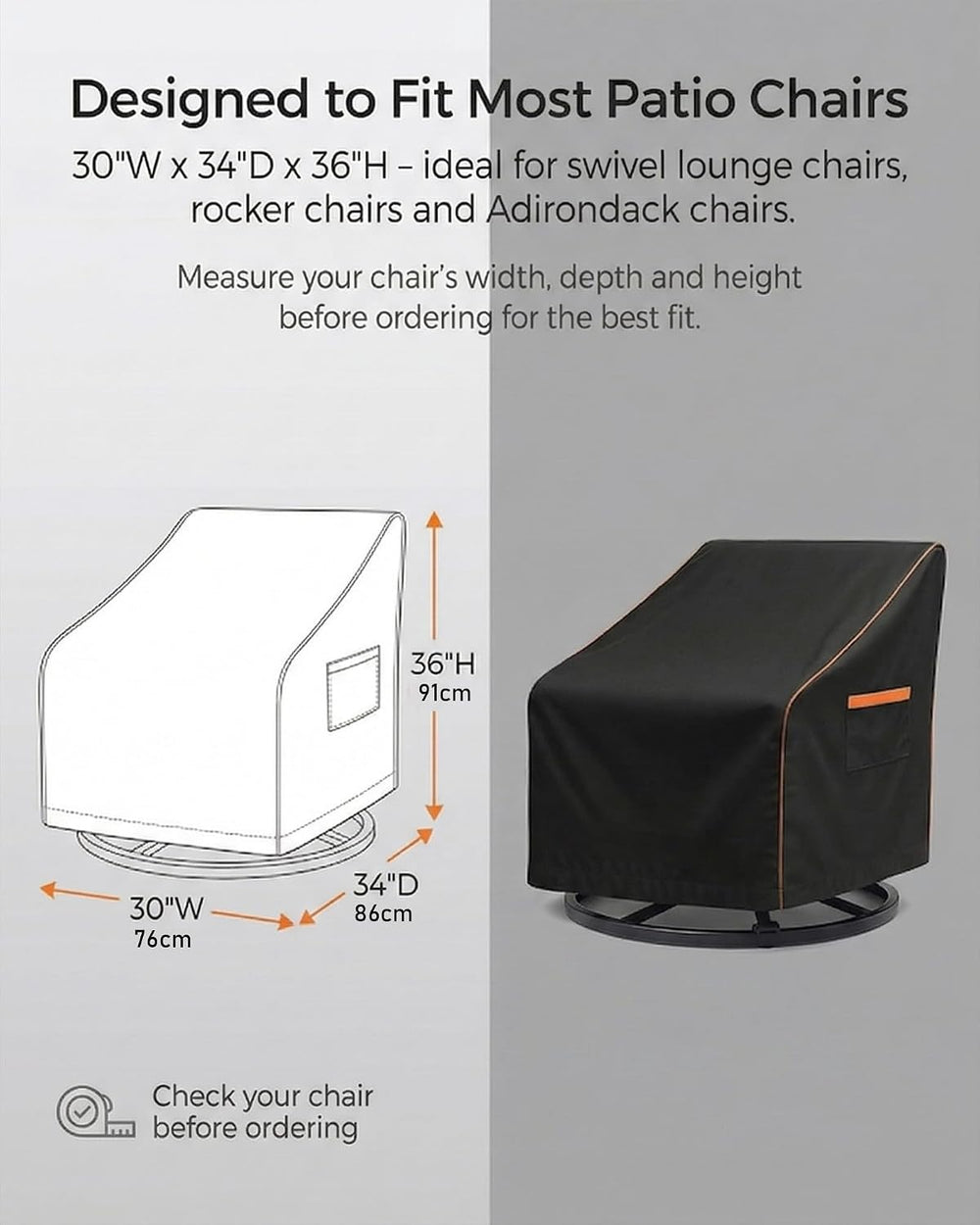 Patio Chair Covers Waterproof 2 Pack, 600D Oxford, 30W x 34D x 36H, Black