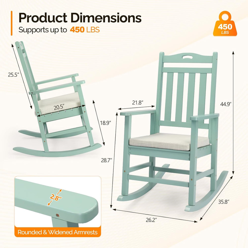 VINGLI Outdoor Rocking Chair Set of 2 Wood Rocking Chair with Cushion Green