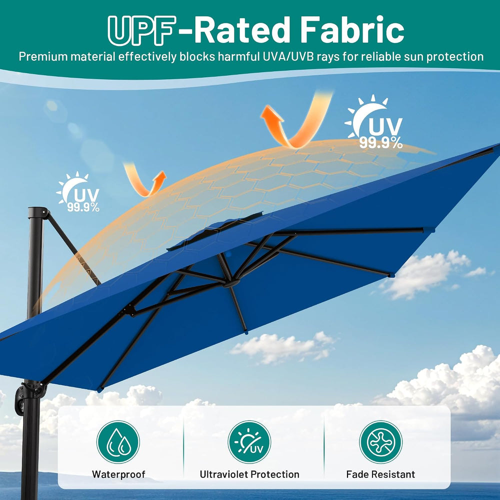 AreShark 10 X 13 FT Cantilever Umbrella w/ 360-Degree Rotation, Royal Blue