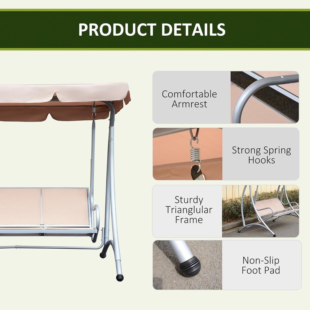 Outsunny 3-Seat Outdoor Porch Swing Chair Patio Swing Glider Beige