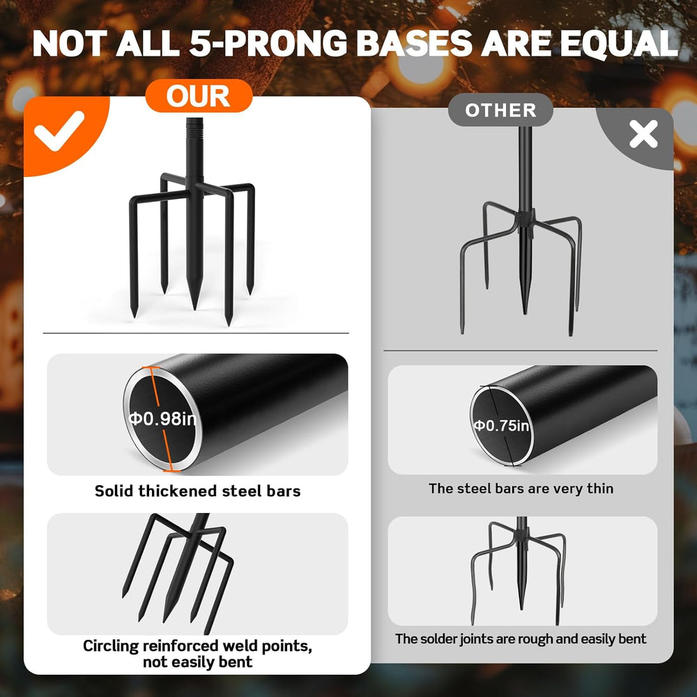 String Light Poles 4-Pack - 10FT, 5-Prong Base for Patio Deck