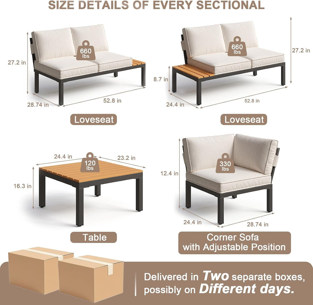 5-Person Outdoor Patio Furniture Set, Durable Metal Frame Outdoor Sectional w...