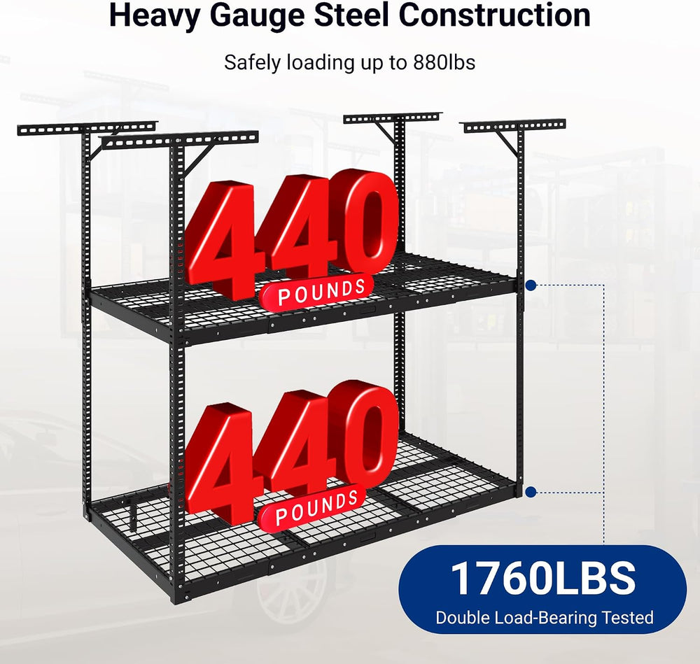 FLEXIMOUNTS 3x6 2-Tier Overhead Ceiling Garage Storage Rack, Black