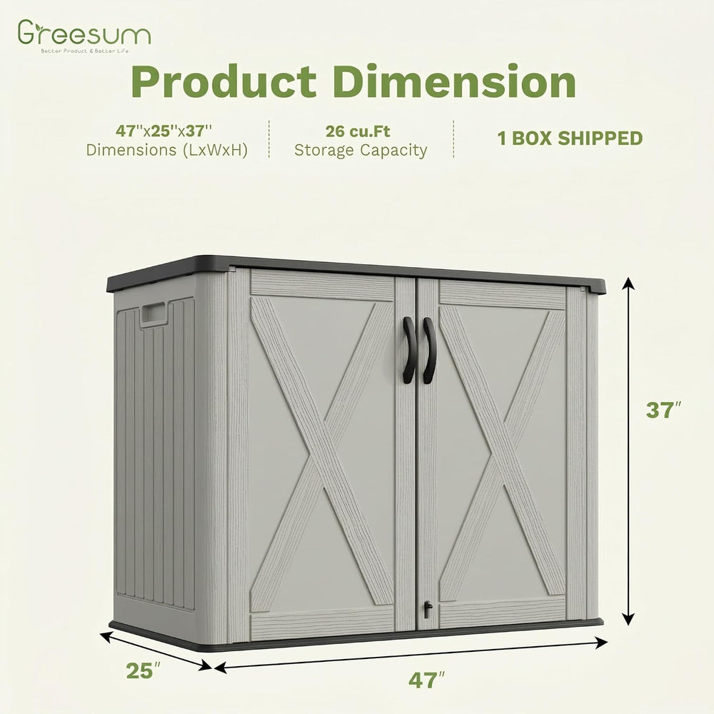 Greesum 26 Cuft Outdoor Storage Box with Lockable Doors, Beige