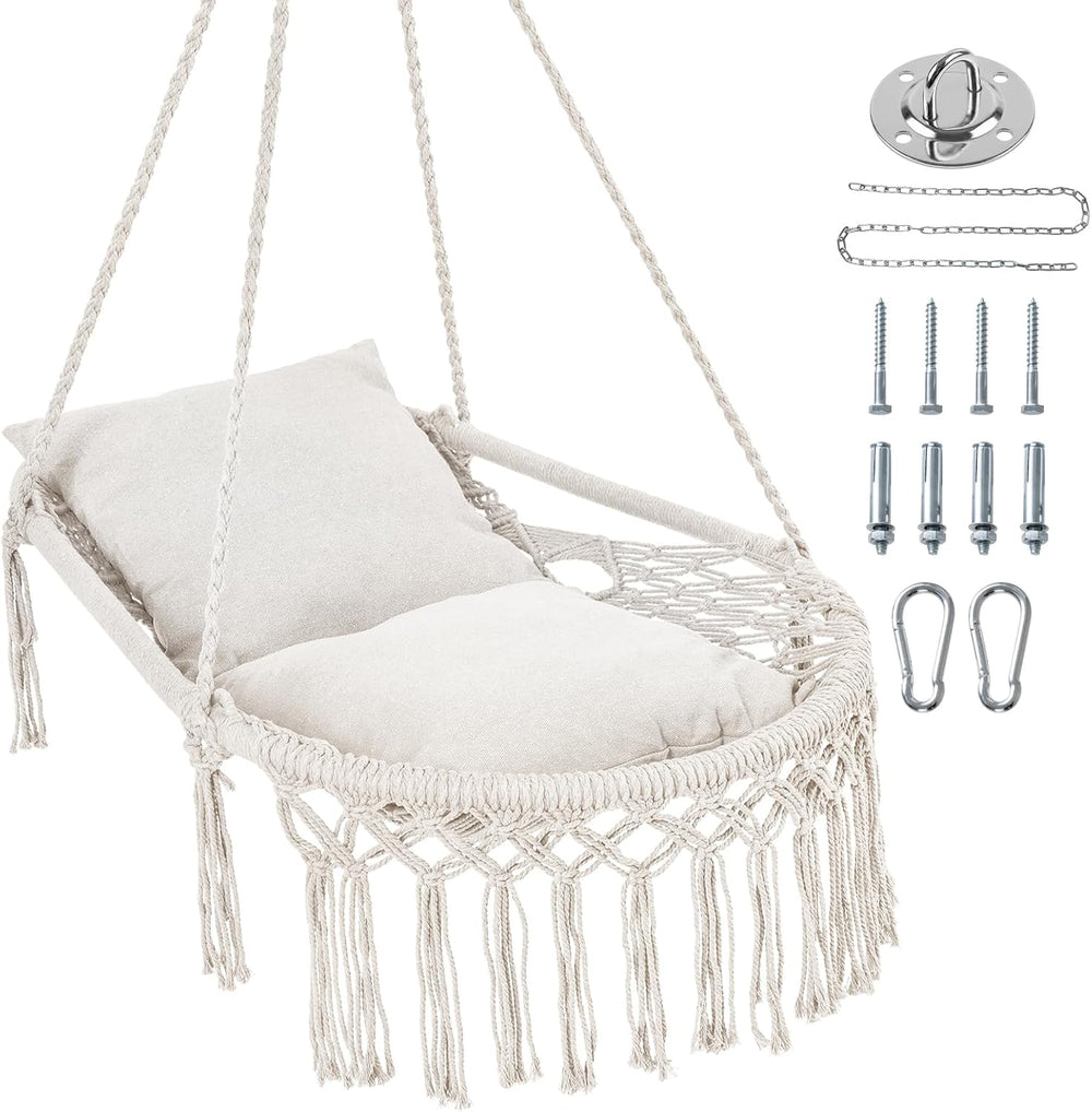 Happygrill Macrame Swing Chair with 2 Removable Cushions
