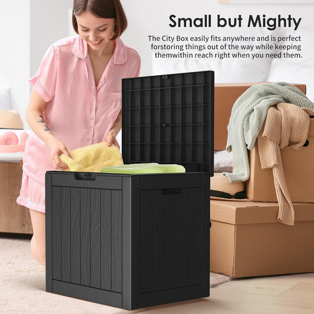 30 Gallon Deck Box, Waterproof Resin Outdoor Storage Box with Lockable Lid, P...