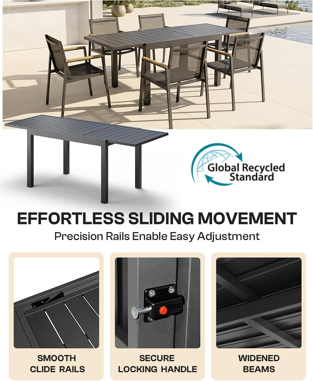 Vexwalx Aluminum Outdoor Dining Set for 6, 79" Expandable Table & Ch...