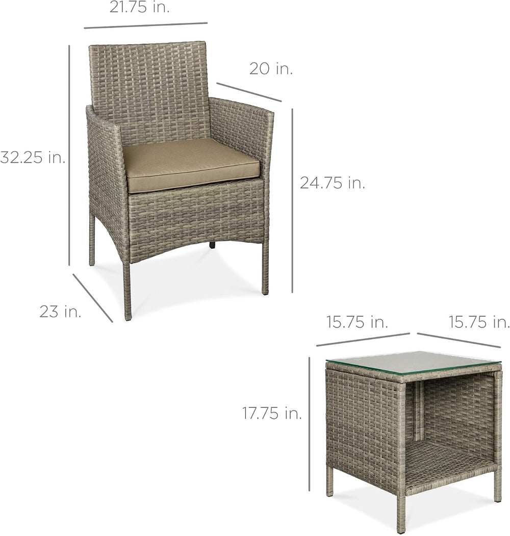 Best Choice Products 3-Piece Outdoor Wicker Conversation Bistro Set, Space Sa...
