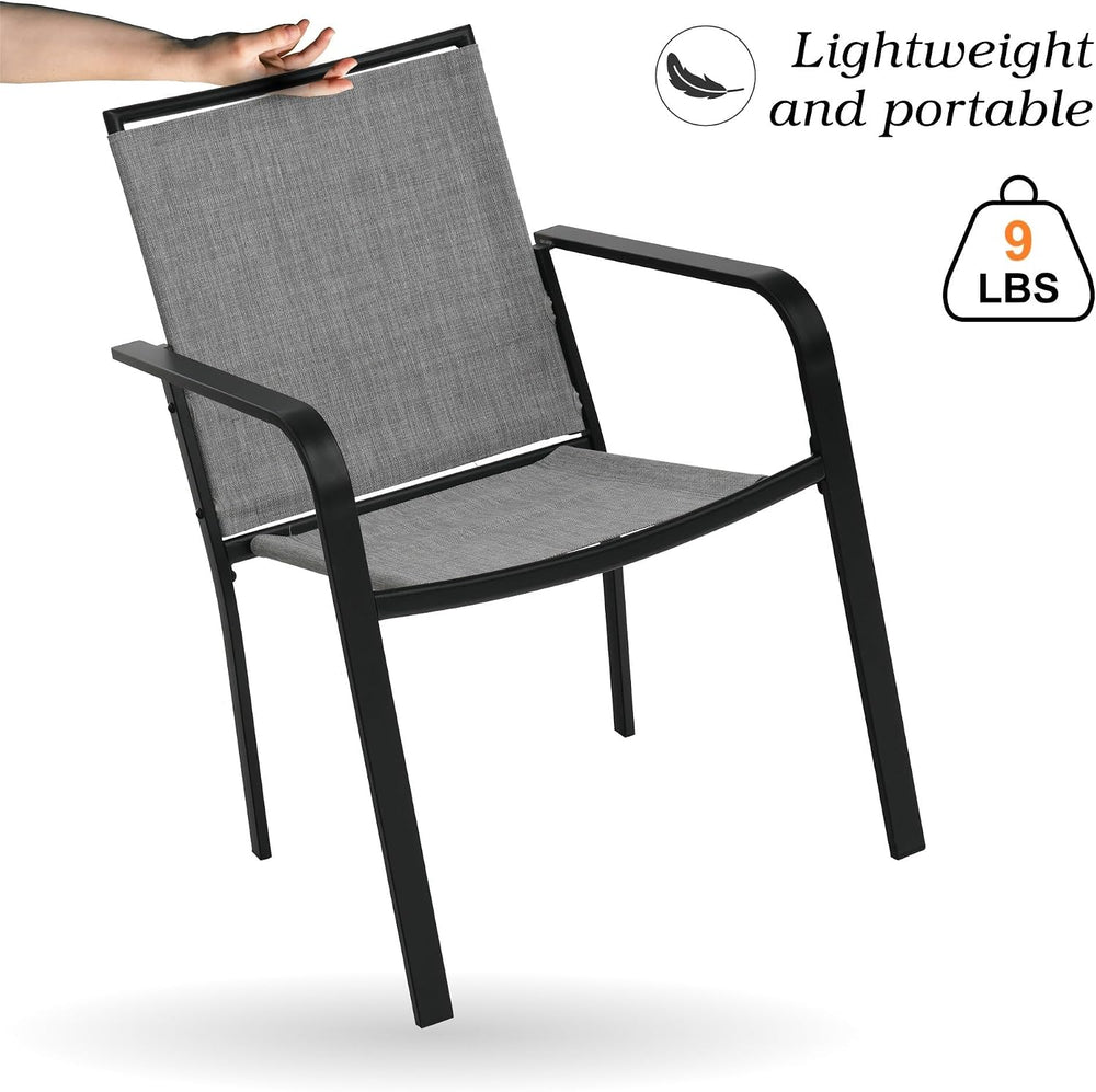 Outdoor Bistro Set for 2, Stackable Chairs & Square Table, Gray