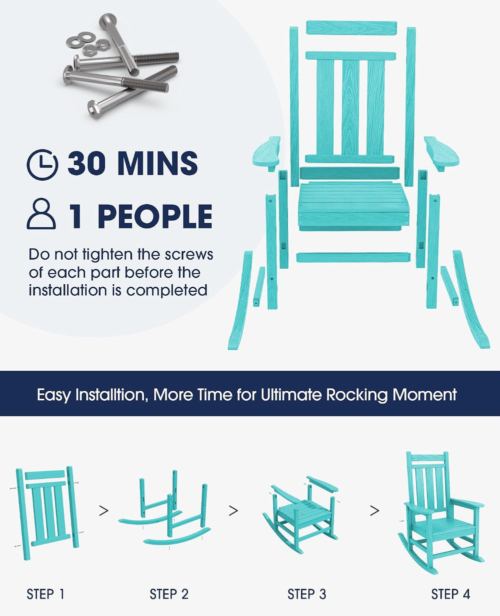 KINGYES Oversized Outdoor Rocking Chair, HDPE Patio Rockers, Aruba
