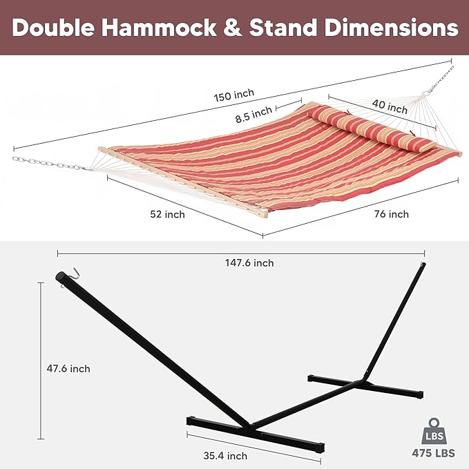 SUNCREAT Hammocks Portable Hammock with Stand, Hammock with Stand 2 Person He...