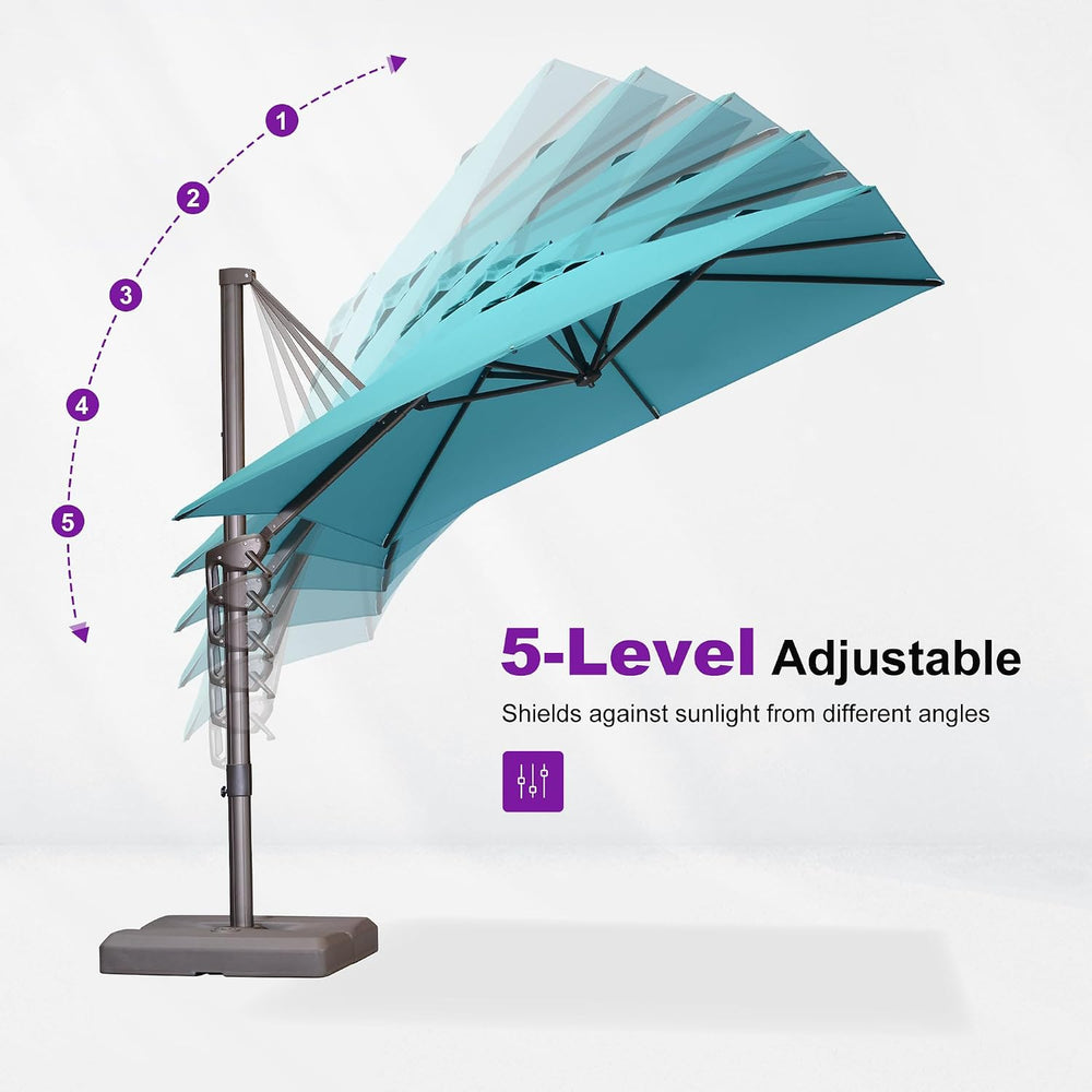 PURPLE LEAF Cantilever Umbrella 10' X 10' Bronze 5 Level Tilt, Turquoise