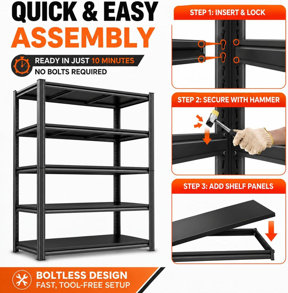 Garage Shelving Adjustable Metal Storage Shelves with Anti‑Tip Safety Kit
