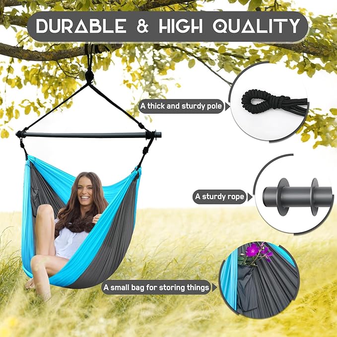 Hammock Chair, Hanging Chair for Outdoor Indoor, Large Lightweight Swing Chai...