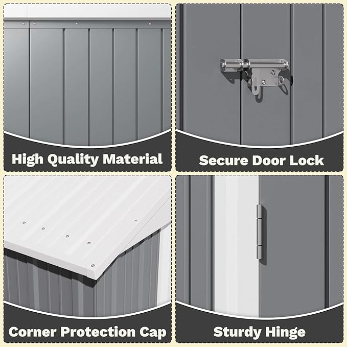 Greesum 8×6FT Outdoor Storage Shed, Metal Patio Storaged Sheds with Lockable ...