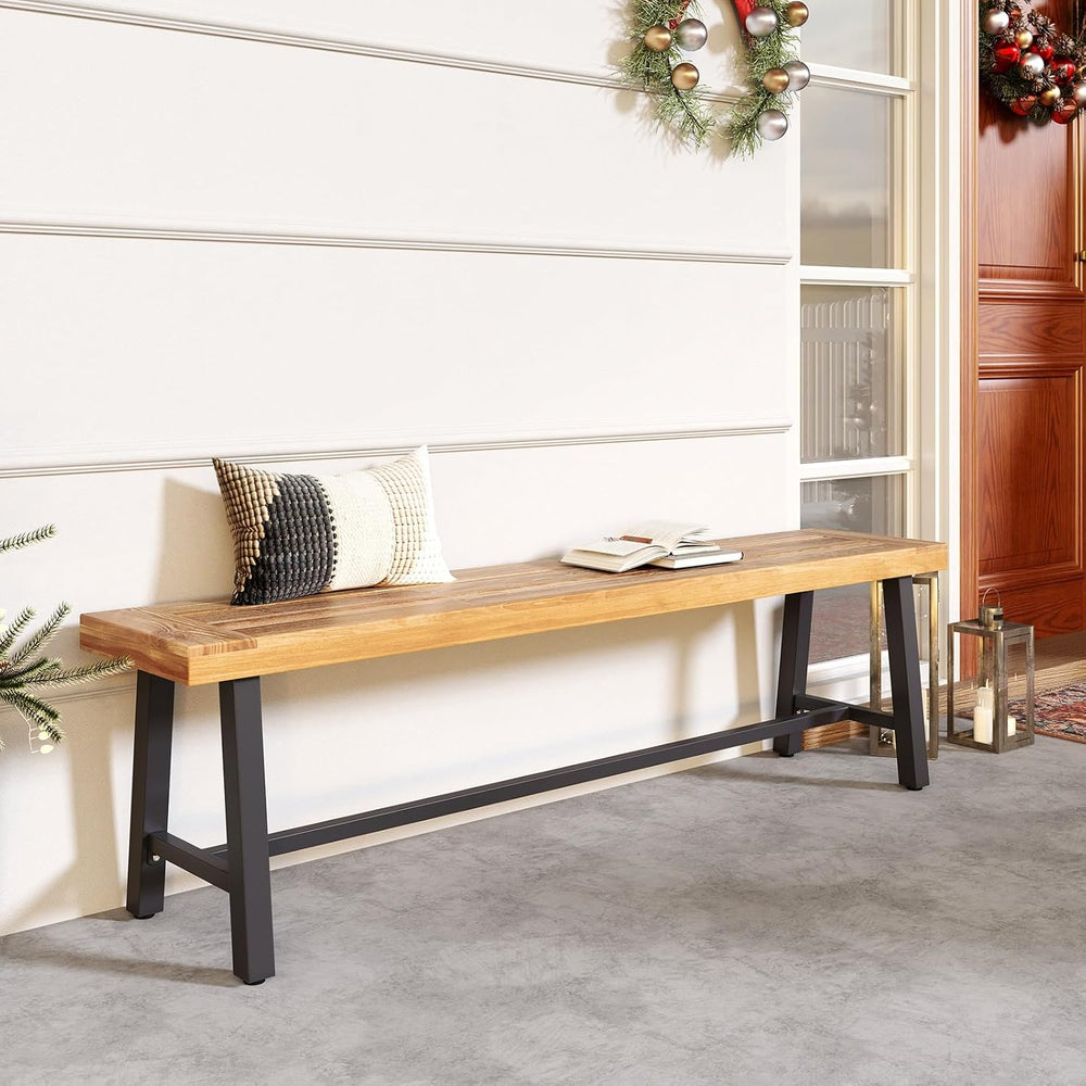 RELAX4LIFE 63’’ Outdoor Bench Acacia Wood - 3-Person Backless Patio Benches w...