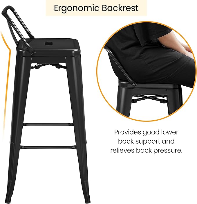 Yaheetech Bar Stools Set of 4, Metal Counter Height Chairs, 30 Inch Industria...