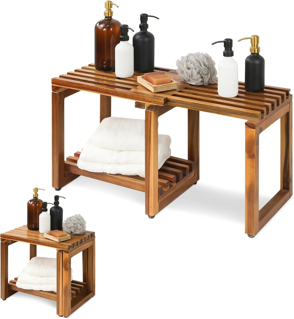 Adjustable Length 29 Inches Shower Stool Bench Chair Waterproof with Storage ...