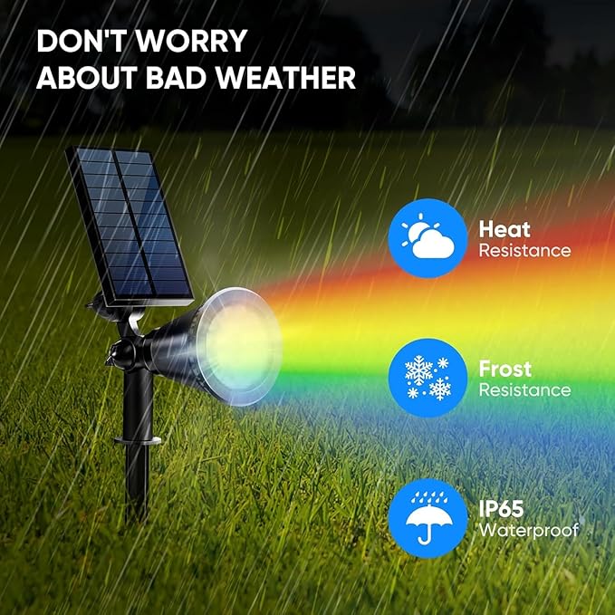 KEV Solar Spot Lights Outdoor,18 LEDs Color Changing RGB Solar Flood Lights w...