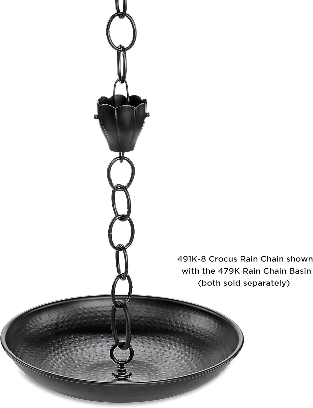6 Cup Crocus Black Aluminum 8.5 ft. Rain Chain with Gutter Installation Clip ...