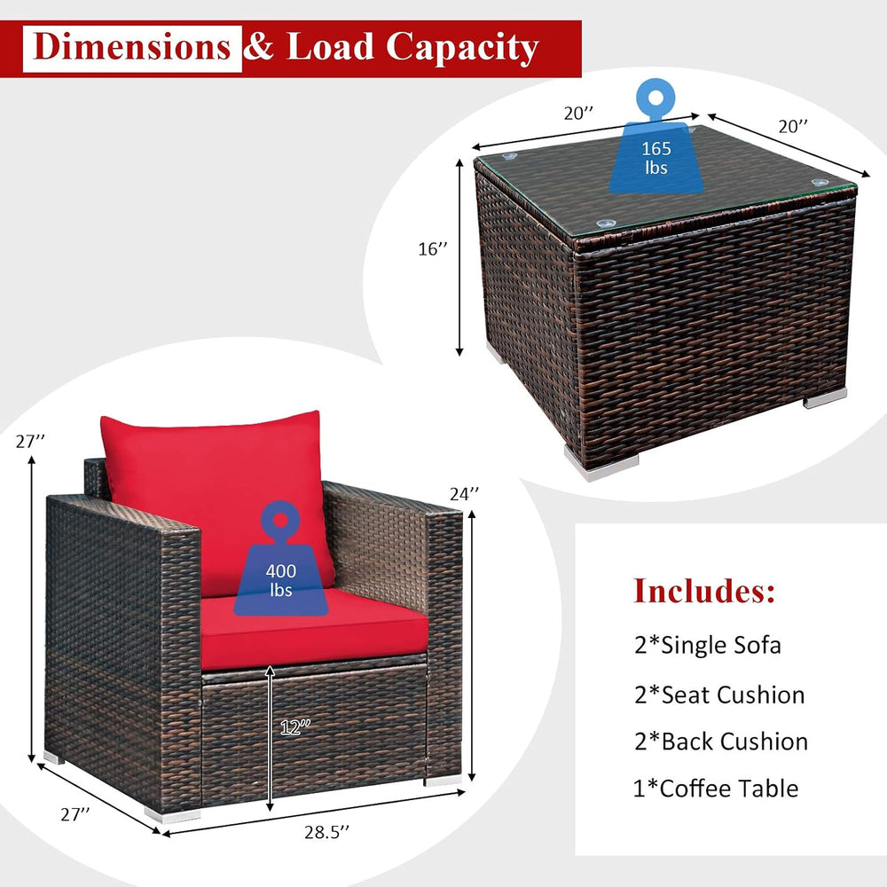 Tangkula 3 Pieces Patio Furniture Set, Outdoor Conversation Rattan Furniture ...