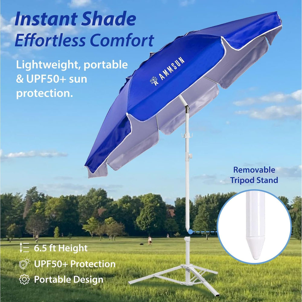 AMMSUN Shade Umbrella, Premium Portable Umbrella with Stand, 6.5ft Lightweigh...