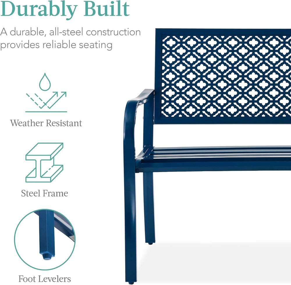 Best Choice Products Outdoor Bench 2-Person Metal Steel Benches Furniture for...