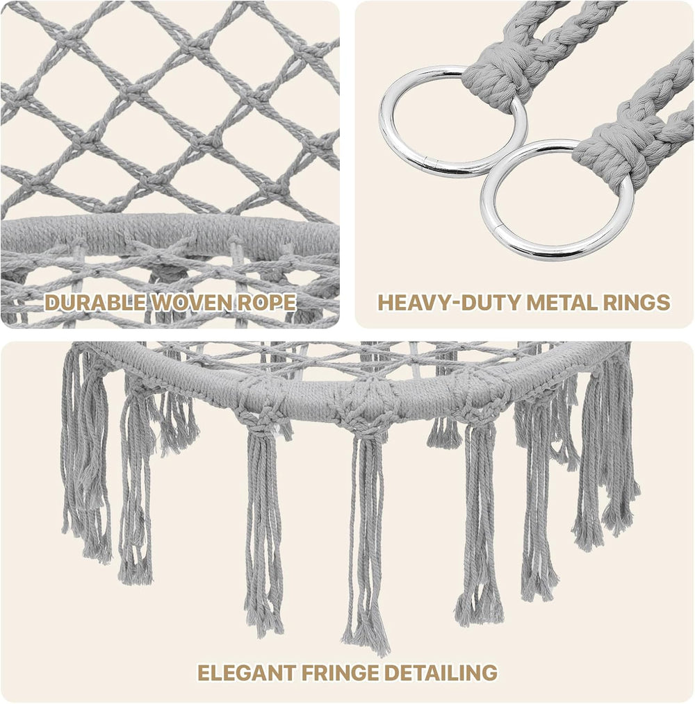 Monibloom Hanging Hammock Chair with Cushion, Macrame Swing Chair, Gray