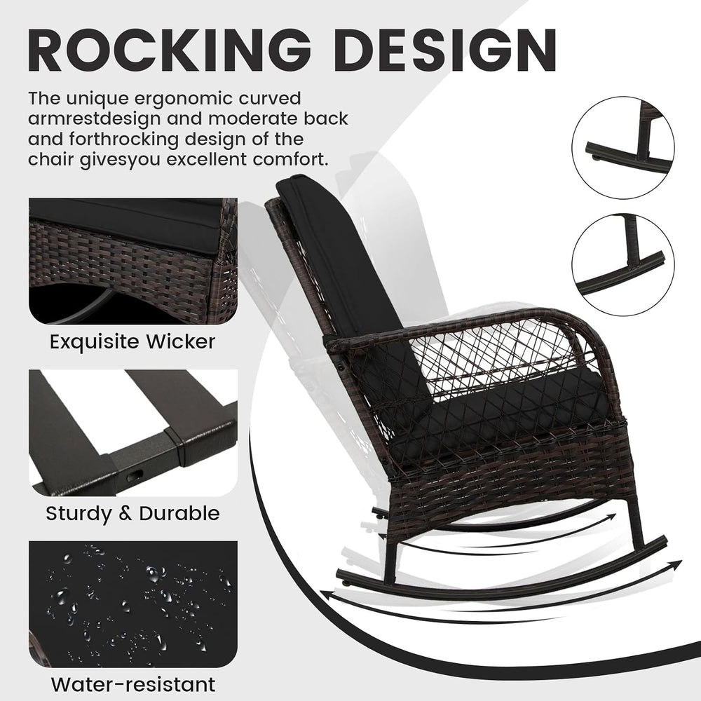 CHABATREE 3 pcs Rocking Bistro Set Conversation Chairs PE Wicker Outdoor Rock...