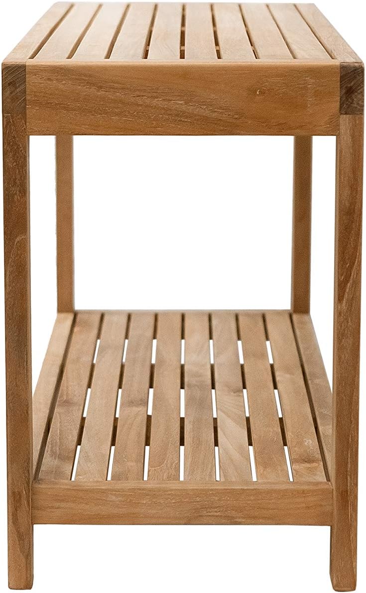Wood Shower Stool and Spa Bench with Shelf, Teak Shower Bench for Indoor and ...