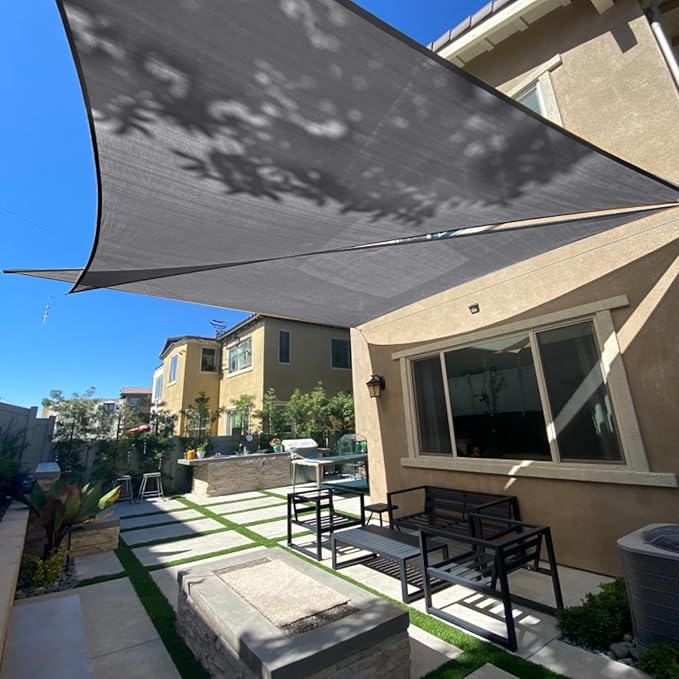 SUNLAX Sun Shade Sail 16' x 16' x 16' Dark Grey Triangle Canopy S...