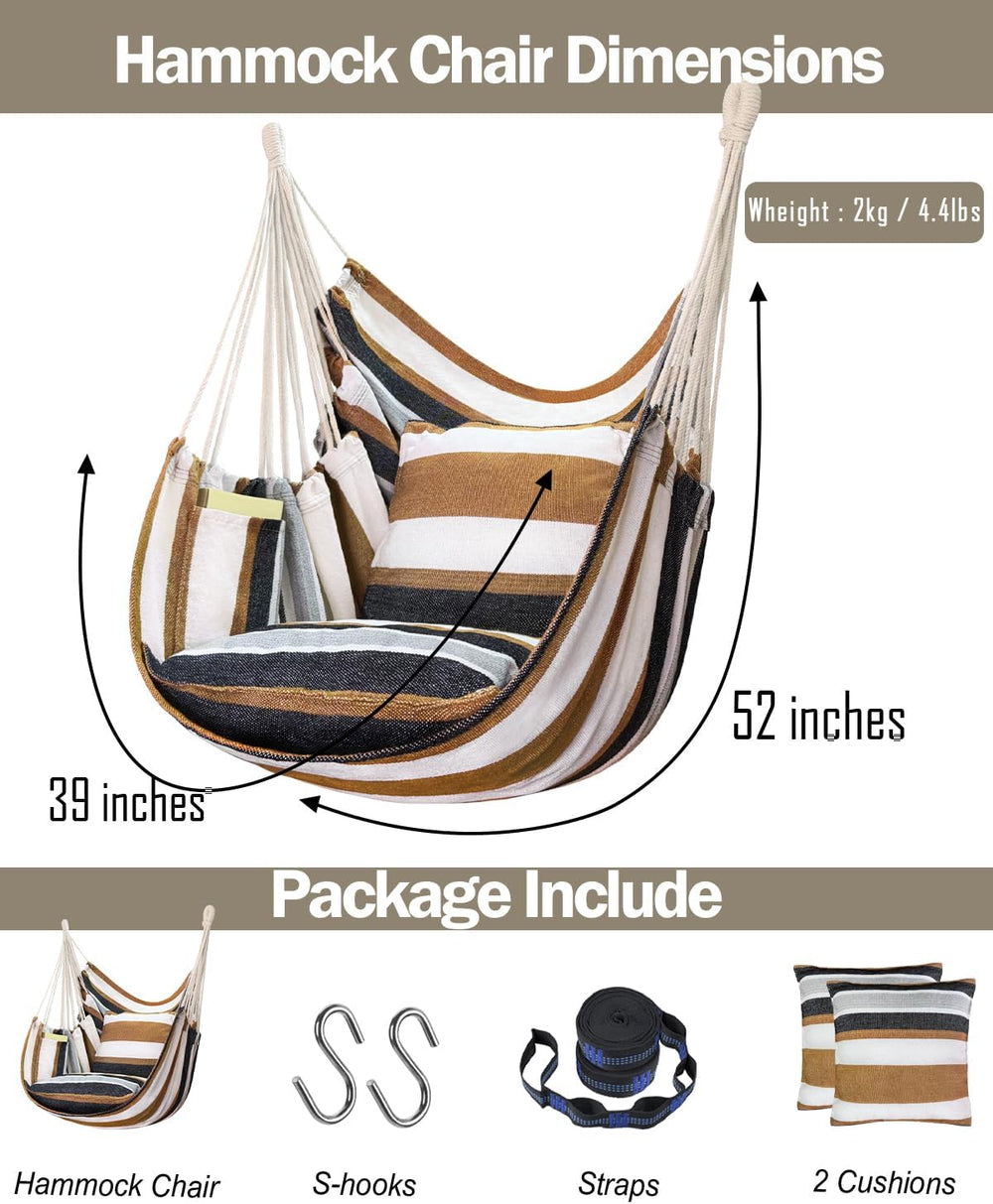 Halalona Hammock Chair Hanging Hammock Chair Rope Swing 2 Cushions Included-S...