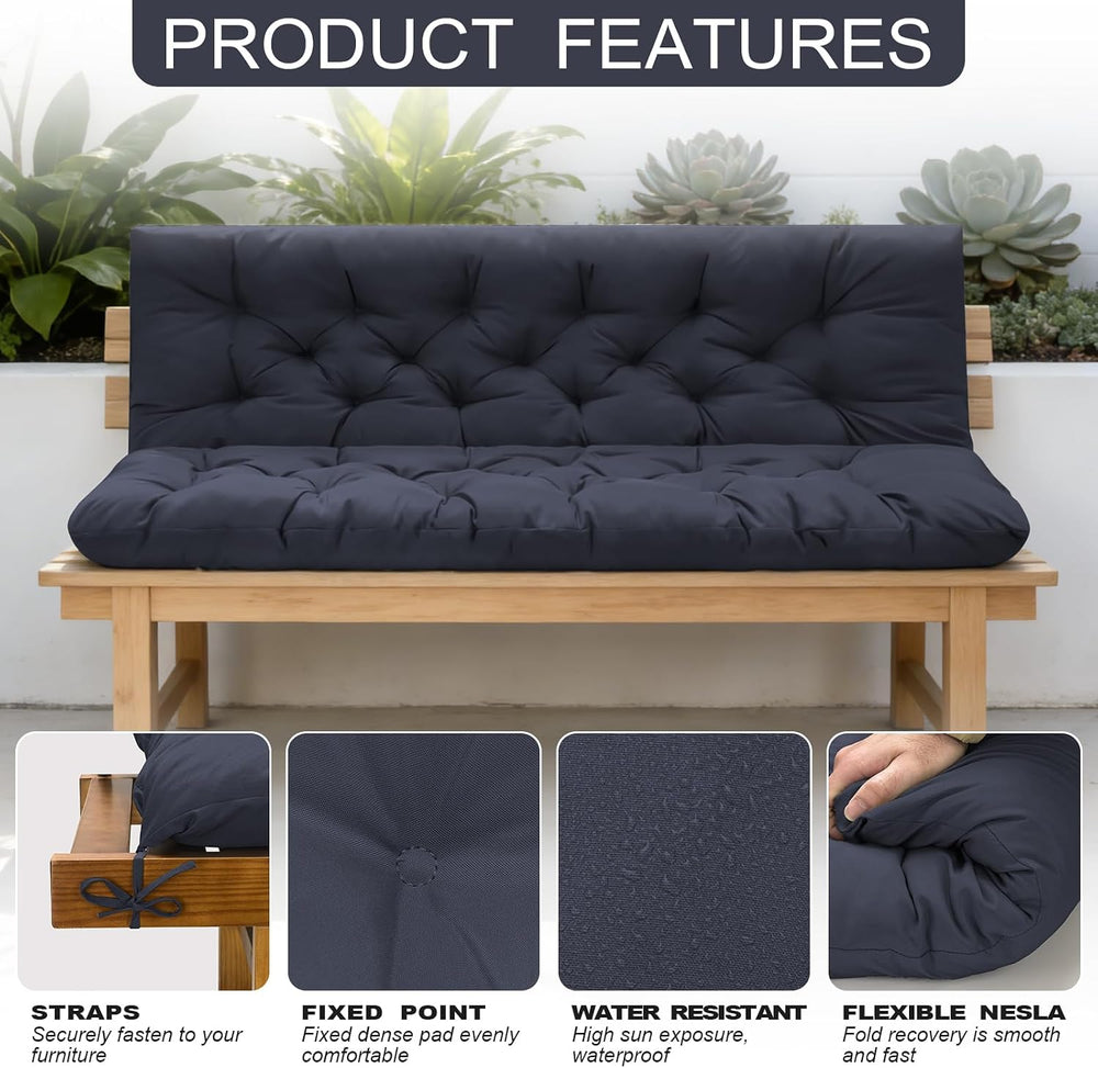 Porch Swing Cushions, Outdoor Swing Replacement Cushions 3 Seater with Backre...