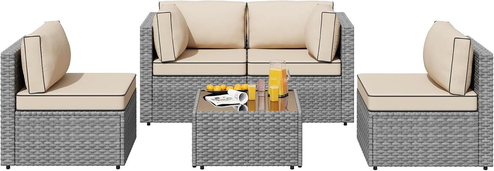 5pcs Patio Outdoor Furniture Sets Conversation Set,Low Back All-Weather Ratta...