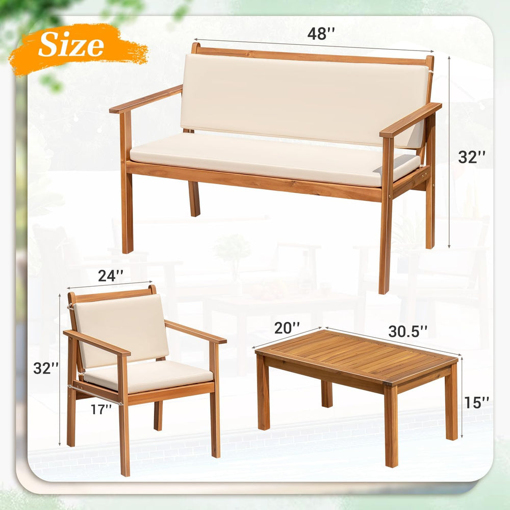 Greesum Outdoor Patio Furniture, 4 Piece Bistro Sofa Set with Coffee Table an...